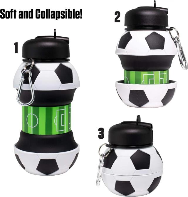 Garrafa Dobrável de Silicone para Crianças com Estampa de Futebol, Presente Ideal para Atividades ao Ar Livre