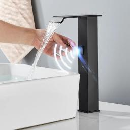 Rozin-Smart Sensor torneira da bacia do banheiro, torneira misturadora de sentido automático Touchless, cachoeira, lavatório de água quente e fria, preto - Image 2