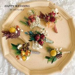 Flor eterna seca para casamento, Flor de peito, Lapela, Flor de pulso, Acessórios para pais e noivo, Grass Ping - Image 4