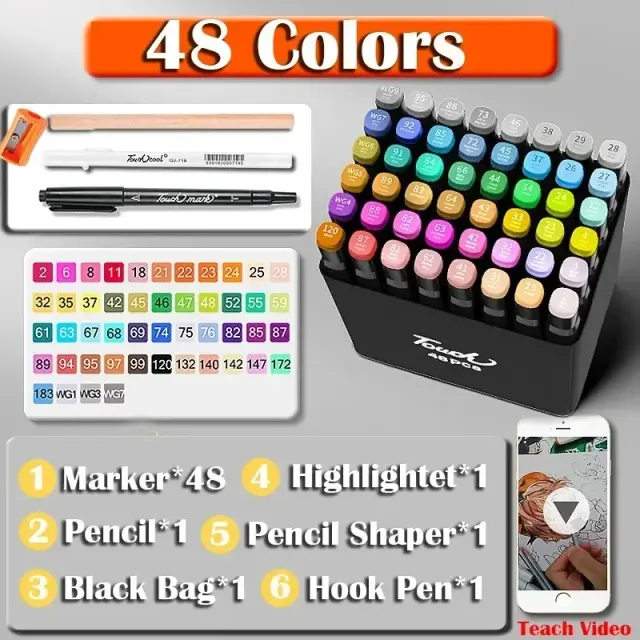 Conjunto de 12 a 168 Marcadores Escova para Pintura e Desenho de Mangá - Canetas Iluminadoras para Artistas e Papelaria Coreana