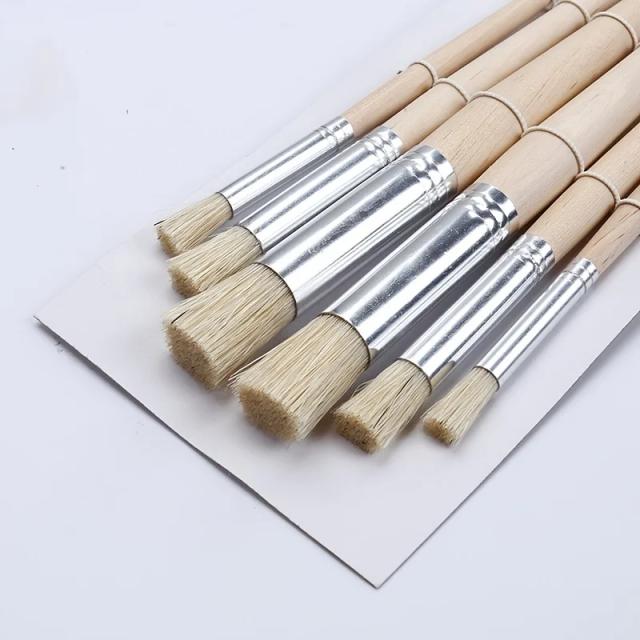 Conjunto de 6 Pincéis de Estêncil com Cabo de Madeira - Ideal para Pintura, DIY e Artesanato