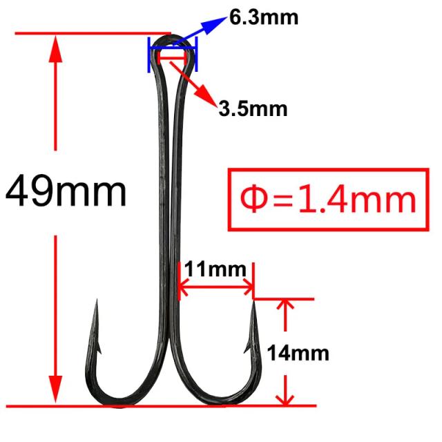 Gancho de Pesca Duplo Long Haste 1.4mm Aço