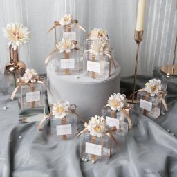 Caixa De Doces Transparente Com Fita De Flores Artificiais, Lembranças De Casamento Para Convidados, Drageias Matte, Caixa De Chocolate Para O Batismo - Image 3