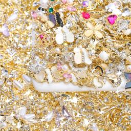 Luxo liga unhas encantos, decorações mistas, gemas cristal glitter, strass, ouro, prata, 50pcs - Image 2