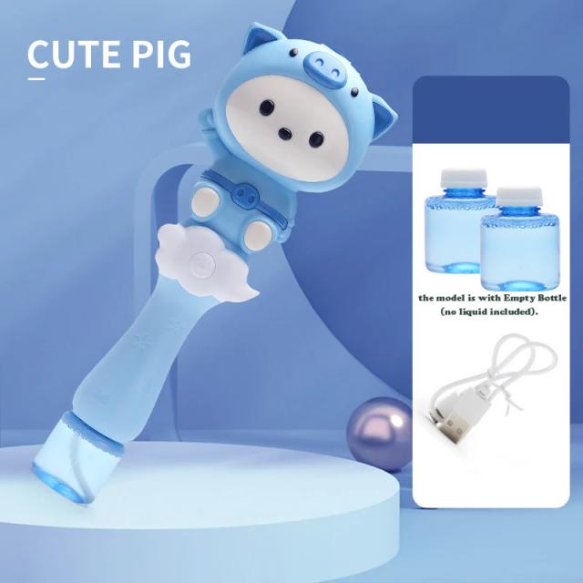 Máquina de Bolhas Cartoon Porco Fofo Automática com Luz - Brinquedo Infantil