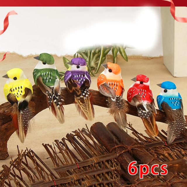 Simulação de Árvore de Natal com Pássaros de Plumas para Decoração de Jardim - Conjunto com 6 Unidades