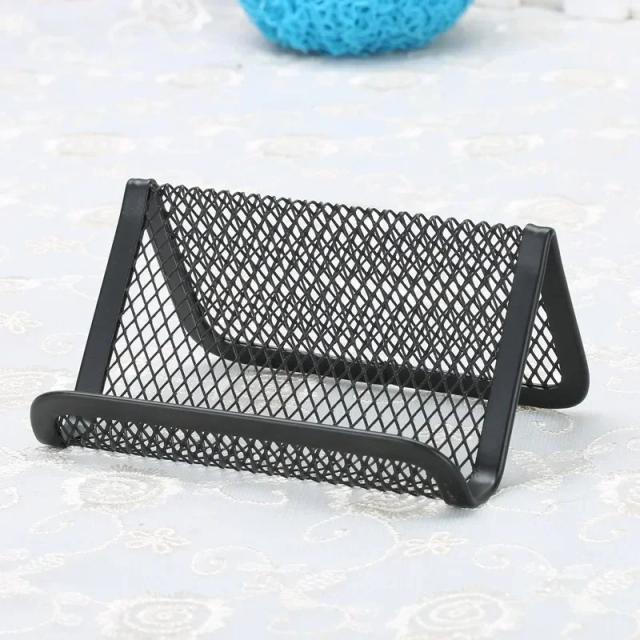 Suporte Portátil de Malha Metálica para Cartões de Visita, Organizador de Mesa e Armazenamento para Escritório em Casa