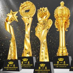 Troféu De Resina Banhado A Ouro, Cristal Inferior, Criatividade Personalizada, Enviar Amigos Prêmios, Lembrança De Dança, Competição, Decoração De Casa, 1Pc - Image 1