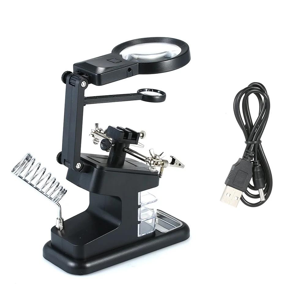 Lupa de solda multifuncional, Suporte de solda USB, Ferramenta de reparo, Luz LED, Desktop, 3X, 4.5X, 25X - Image 1