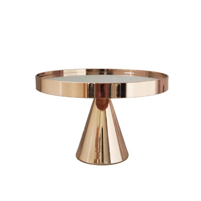 Suporte redondo de metal para bolos e cupcakes com espelho dourado para festas e casamentos