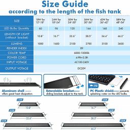 Luz de aquário de controle remoto com temporizador, Full Spectrum Fish Tank Light, modo meteorológico, lâmpada LED RGBW para plantas aquáticas, 60-105cm - Image 6