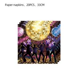 Decoração de festa de aniversário com tema de discoteca, talheres descartáveis, pratos de papel, copos, guardanapo, balões para crianças, chá de bebê, suprimentos para festa - Image 5