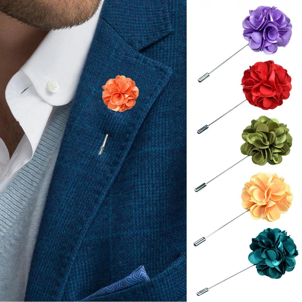 1 pc broches masculinos floral lapela pino para terno longo neddle tecido flor broche pinos para casamento moda padrinhos jóias - Image 1