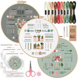 Bordado Starter Kit para Iniciantes, Stitches Practice Kit, Stamped Cross Stitch Sets com Ferramentas, 3 Sets - Image 1