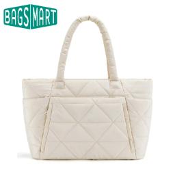 BAGSMART-Algodão Acolchoado Xadrez Underarm Handbag, grande bolsa de ombro acolchoada, compartimentos para viagens, trabalho, ginásio, Puffy Tote - Image 1