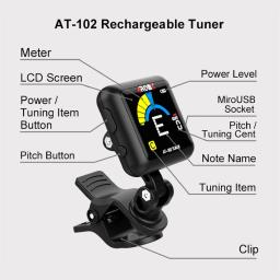 AROMA AT-102 Recarregável Clip-on Guitar Tuner, Tela Colorida com Bateria Embutida, Cabo USB para Guitarra Cromática, Baixo, Ukulele - Image 6