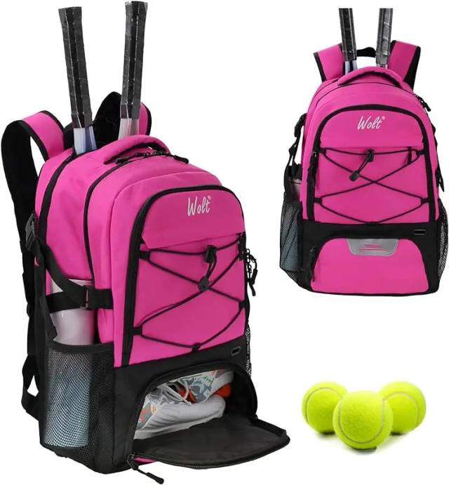 Mochila WOLT para Tênis: Grande Bolsa Ventilada com Compartimento para 2 Raquetes para Homens e Mulheres