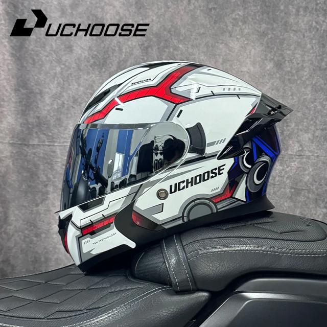 DOT Uchoose Capacete Moto Flip Up Viseira Duplo Sol Proteção