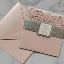 Cartões de convites para chá de bebê, rosa e prata, três dobras, cartões de convite, casamento - Image 2