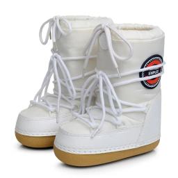 2024 botas de neve de inverno botas de esqui femininas fofo peludo rendas até plataforma de panturrilha média plana com botas de esqui brancas - Image 5