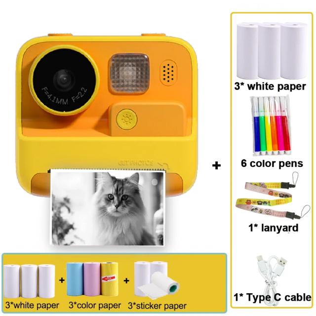 Câmera Instantânea Portátil para Crianças com Cordão, Impressão Completa e Player de Foto e Vídeo 2,0" - Bateria de 1400mAh e Design de Desenhos Animados