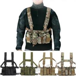 Arnês de colete de equipamento de peito leve com bolsa para paintball caça combate tático - Image 1