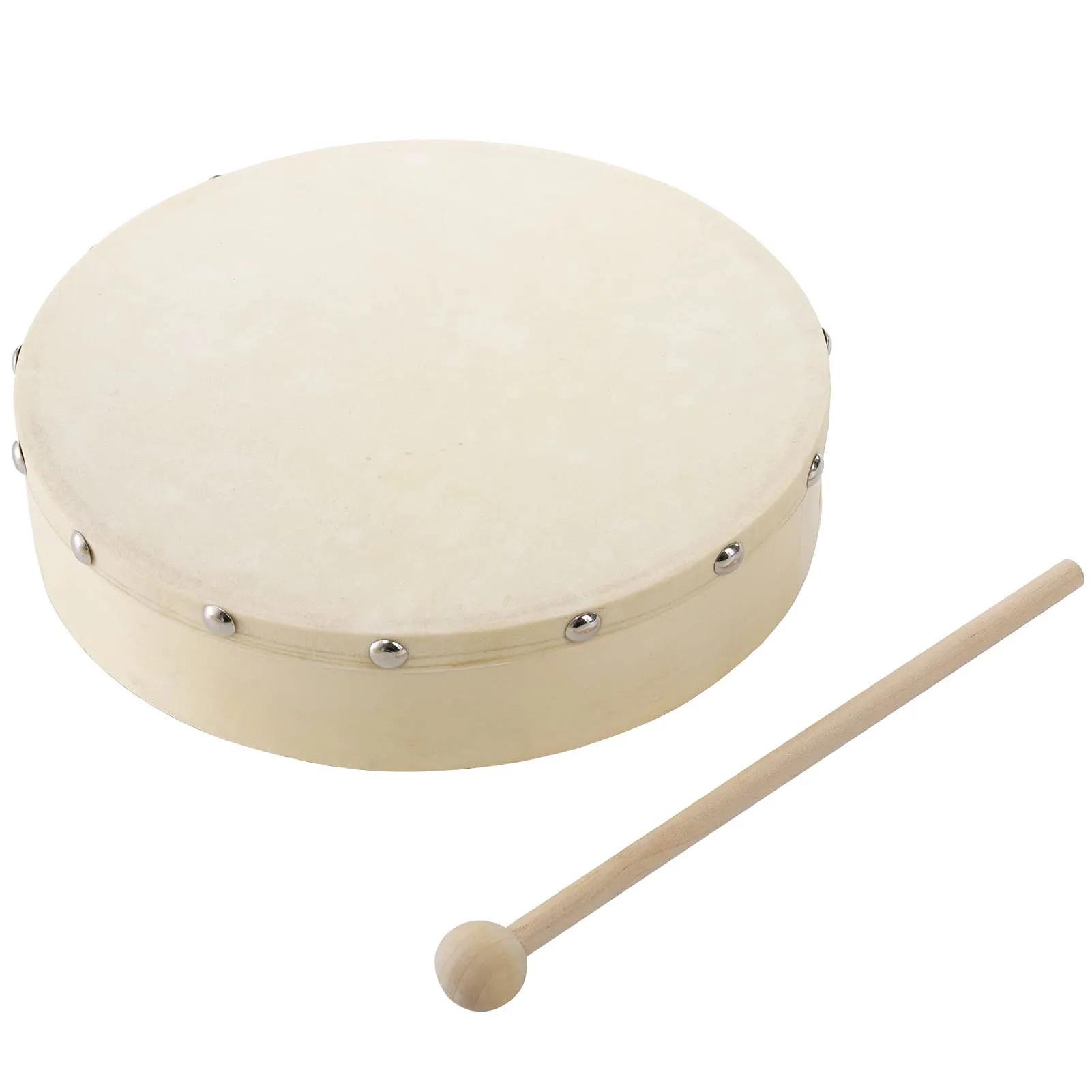 Tambor de mão de madeira com baqueta para crianças, instrumento de percussão educacional, bateria de quadro, 10 polegadas, 8 polegadas - Image 1