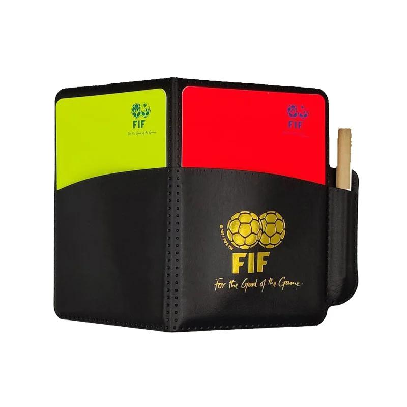 Livro de registro de árbitro de futebol com carteira de couro, cartões fluorescentes vermelhos e amarelos, lápis, equipamento de futebol, 1pc - Image 1