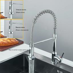 Spring Pull Down Kitchen Faucets, Stream Spray Head, Torneira de água quente e fria, Rotação de aço inoxidável, Mixer Tap Crane, Novo - Image 2