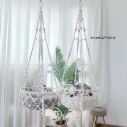 Grande macrame gato rede pendurado balanço gato cão filhote de cachorro cama cesta casa pet gato acessórios brinquedo com corda sisal bola pena - Image 3