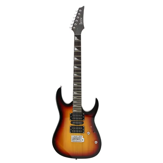 Guitarra Elétrica IRIN-Sunset Black com 24 Frets, Corpo Bege e Acessórios Inclusos: Amplificador, Sintonizador, Capo, Pano de Limpeza