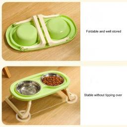 Bacia dupla de aço inoxidável com suporte, alimentador dobrável para gato, cachorro e cachorro, prato de alimentação de água, bebedouro - Image 6