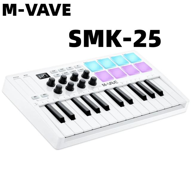 Controlador MIDI Sem Fio M-VAVE Mini com 25 Teclas, 8 Almofadas Retroiluminadas e Software Inclusos para Produção Musical