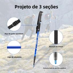Bastões de trekking ultraleves ajustáveis, bastões de caminhada telescópicos de liga de alumínio de 3 seções, antiderrapantes para homens e mulheres, caminhada nórdica - Image 3