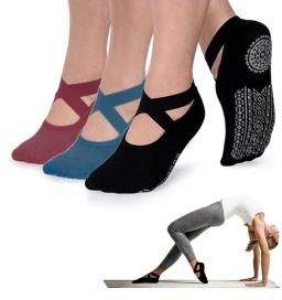 Meias de ioga para mulheres, alças e alças antiderrapantes, meia de algodão com bandagem, ideal para pilates, barra pura, balé, dança, treino descalço - Image 2