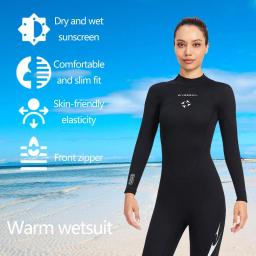 Ternos de mergulho em neoprene para mulheres, corpo inteiro, manga comprida, manter aquecido, roupa de banho para água, mergulho, surf e natação, 3mm - Image 3