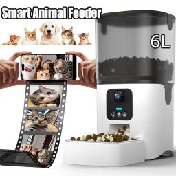Dispensador de alimentos inteligente para animais de estimação, alimentador automático para cães e gatos, controle remoto de aplicativos, câmera 1080P, 6L - Image 1