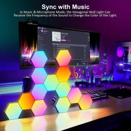 RGB Bluetooth LED Hexagon Wall Light, luz noturna interior, controle remoto, aplicativo, jogo de computador, quarto, quarto de crianças - Image 4