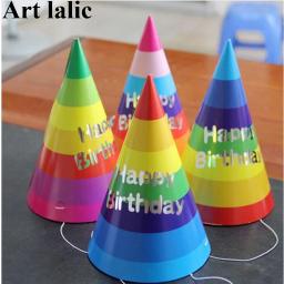 Conjunto de 10 chapéus de cone listrados e coloridos para festa de aniversário infantil, decoração de festa - Image 1