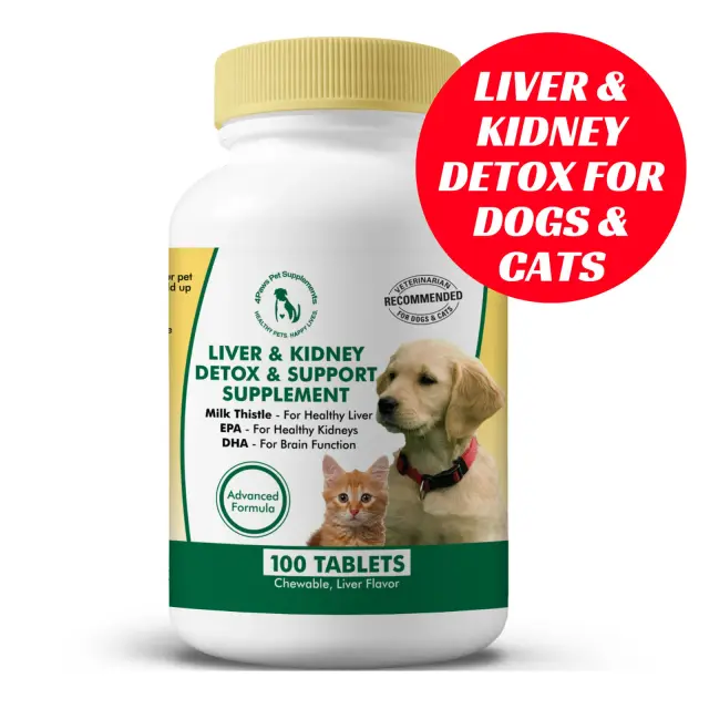 Suplemento Detox para Cães e Gatos: Suporte para Fígado e Rins em 100 Comprimidos