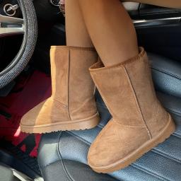 Botas de neve de cano médio confortáveis de cor sólida, botas externas quentes de inverno antiderrapantes versáteis - Image 1