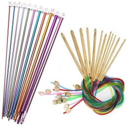 Ganchos de crochê tunisiano, Agulha com cabo de bambu, Agulha de tricô de bambu, Grânulo carbonizado 3-10mm, 23 peças - Image 1