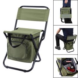 Cadeira dobrável ao ar livre com saco de armazenamento de gelo, encosto portátil, carga alta, Camping, pesca, 3 em 1 - Image 3