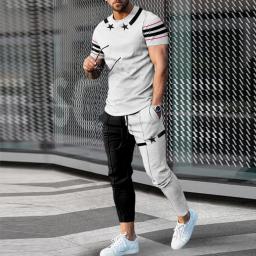 Conjunto de 2 peças de treino masculino, roupa esportiva impressa em 3D, camiseta de manga curta, calça comprida, terno streetwear, roupas masculinas, moda, 2024 - Image 2