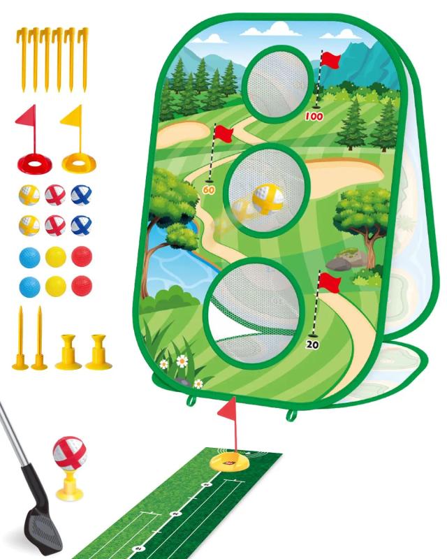 Conjunto de Golfe Infantil 4 em 1 - Tapete, Rede, Taco e Bolas