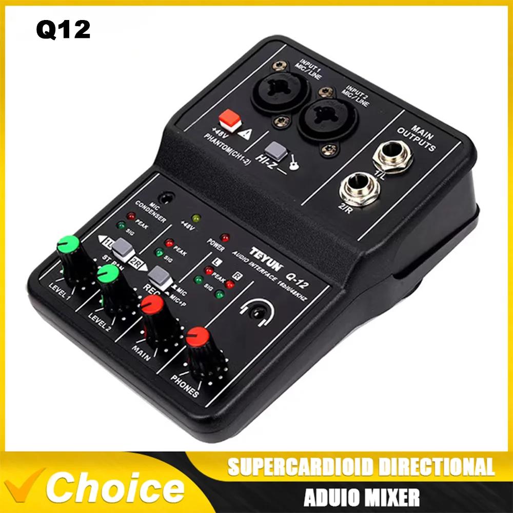 TEYUN-Console de Placa de Som Portátil, Mini USB MIXER para Gravação de Guitarra, 2 Canais, Q12 - Image 1