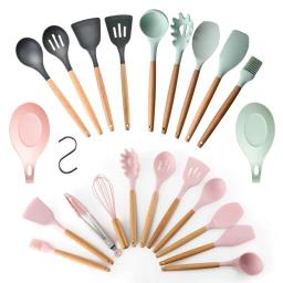 Escova espátula de sopa, colher de silicone com alça de madeira, espátula, raspador de massas, batedor de ovos, não aderente, panela, ferramentas de cozinha, utensílios de cozinha - Image 1
