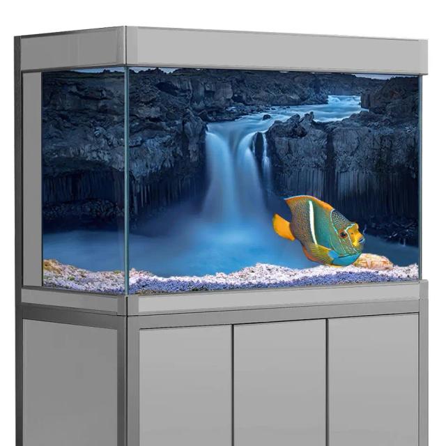 Adesivo 3D Para Aquário com Cachoeira em Cenário Nublado - Papel de Parede HD e Decoração PVC