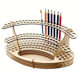 Suporte de pincel de pintura com furos, suporte de pincel de madeira, organizador de mesa, bandeja de pincel de aquarela, rack para lápis, pincéis - Image 1