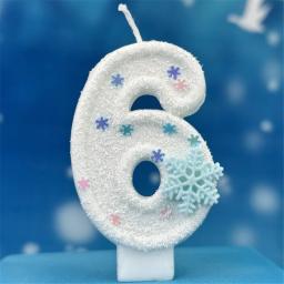 Velas de aniversário do tema do floco de neve para bolo, velas número 1, branco, dígito 0-9, enfeite do bolo de vela com lantejoulas, Natal - Image 1